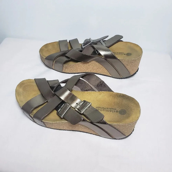 Eric Michael Metallic Brown Leather Platform Wedge Sandals 7.5 Comfort Boho - Picture 4 of 11